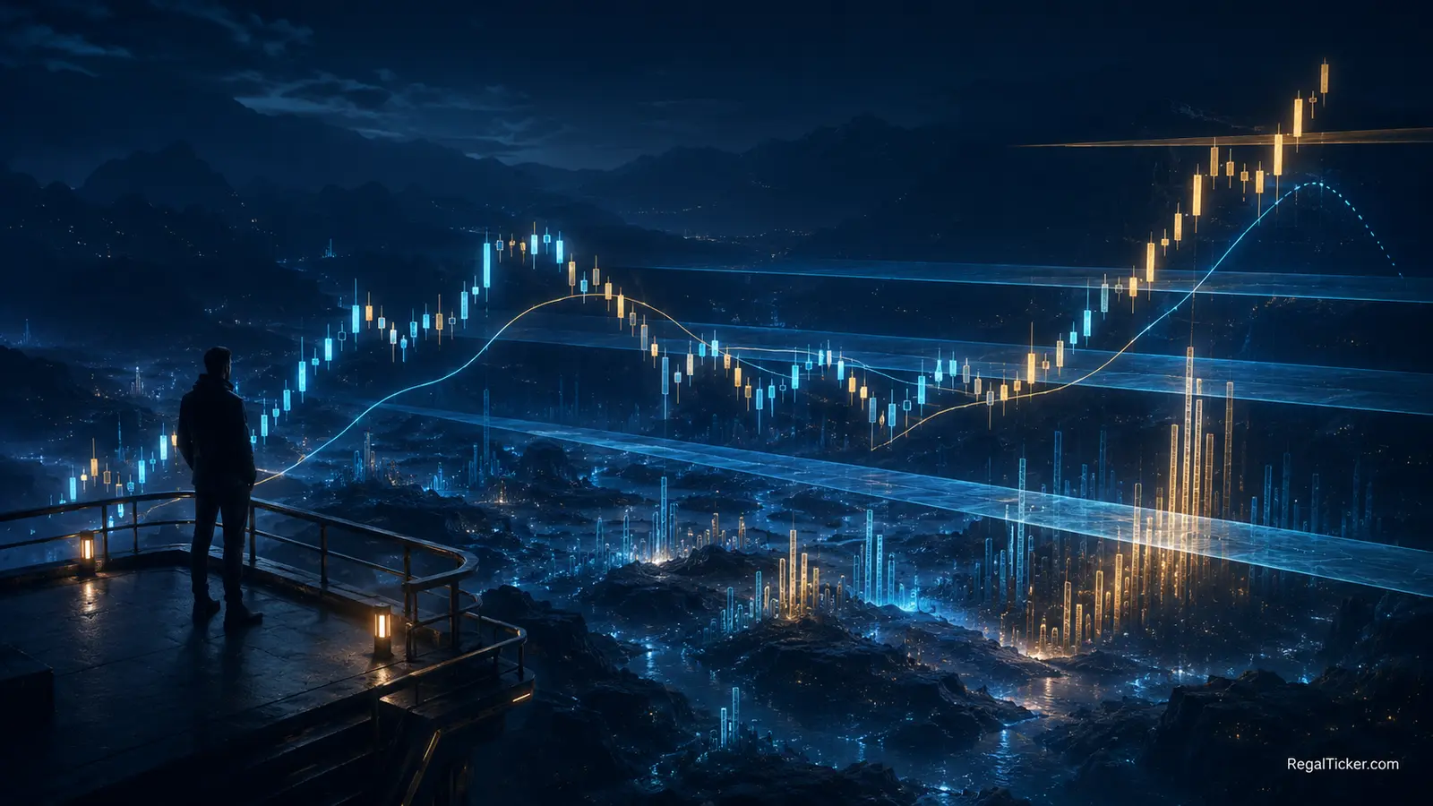 Market observer studying candlestick trends, support and resistance zones, volume, momentum and breakout confirmation