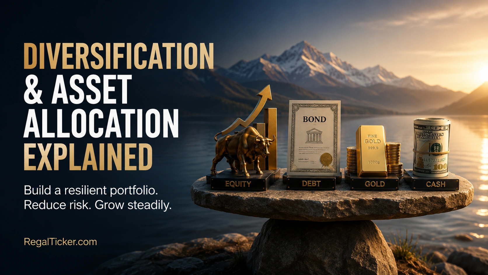 Diversification and asset allocation explained through a balanced portfolio of equity debt gold and cash