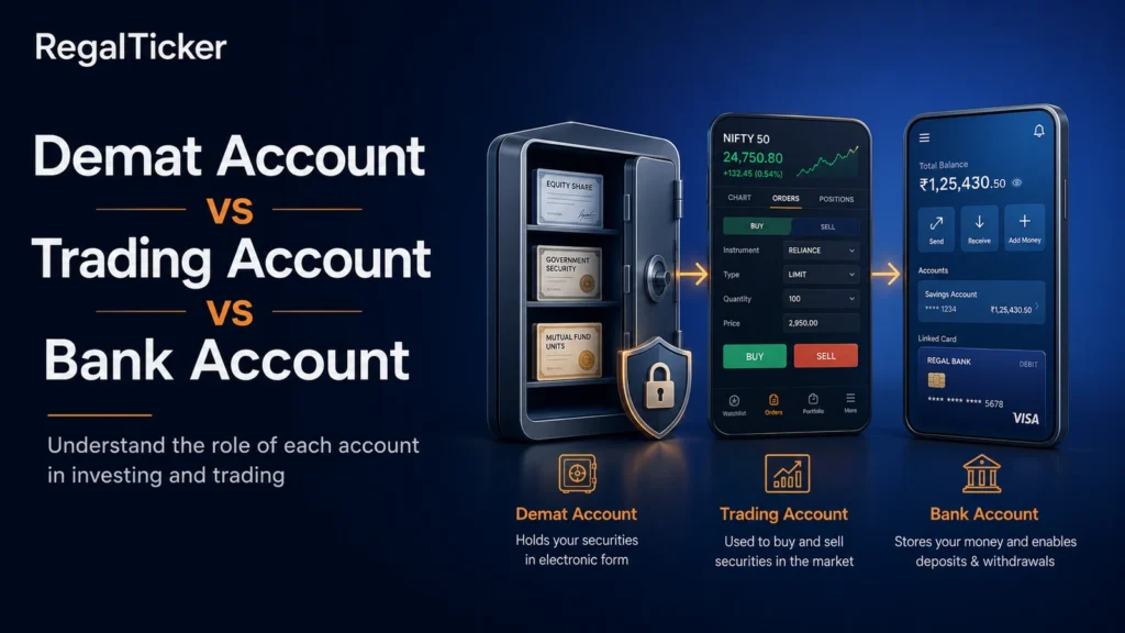 Demat account vs trading account vs bank account comparison for Indian investors