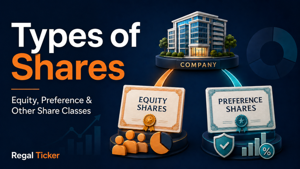Types of shares in India showing equity shares and preference shares
