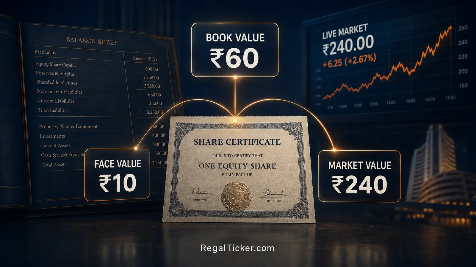 Face value book value and market value of one share compared for beginners