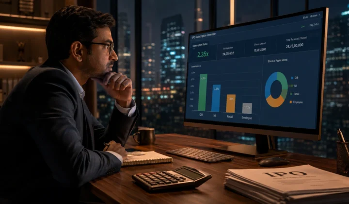 IPO subscription data dashboard showing QIB NII retail and employee demand