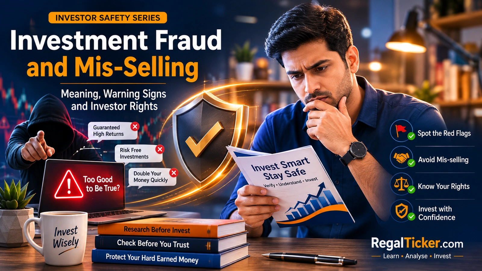 Indian investor reviewing an investment offer for hidden risks, misleading claims, unsuitable advice and undisclosed charges
