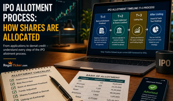 IPO allotment process showing application validation basis of allotment demat credit and listing