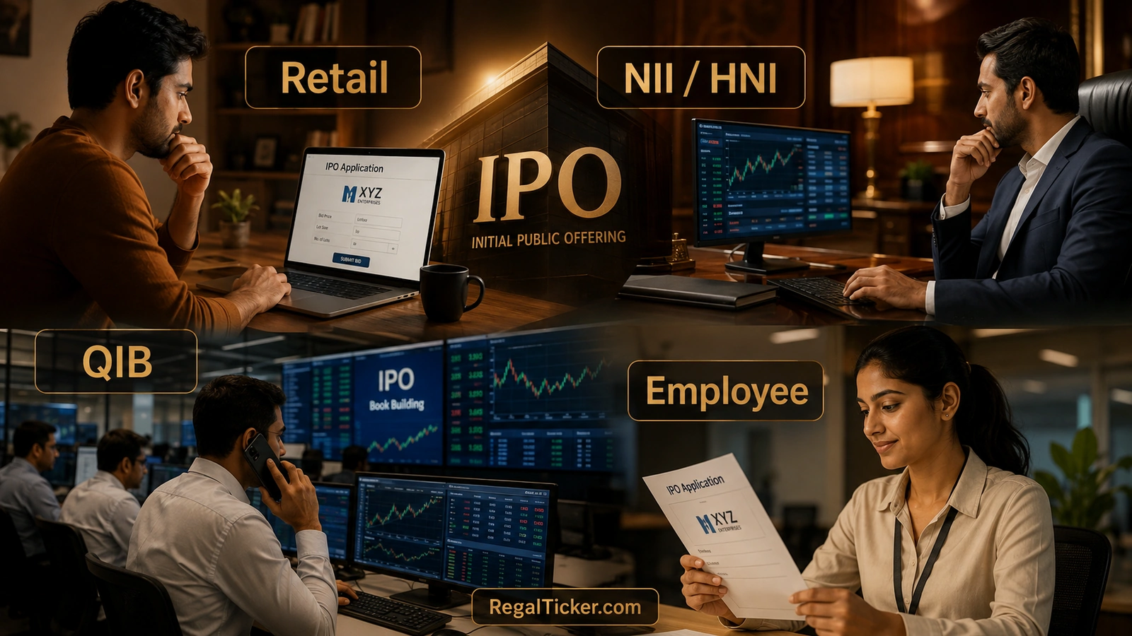 Retail HNI QIB and employee IPO investor categories compared in an Indian public issue
