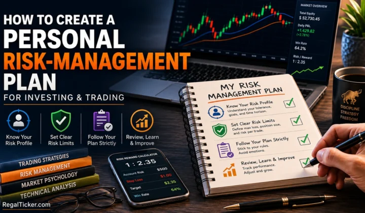 Personal risk-management plan shown as a written investment and trading blueprint with goals risk limits execution rules and review steps
