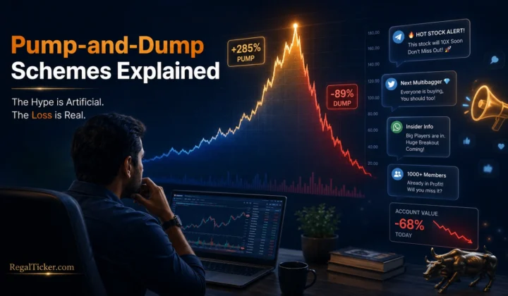 Indian investor identifying a pump-and-dump scheme involving social-media stock promotion, a sudden price spike and a sharp market crash