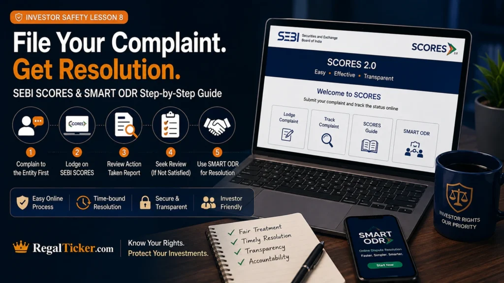 Indian investor preparing documents to file a securities-market complaint through SEBI SCORES and SMART ODR