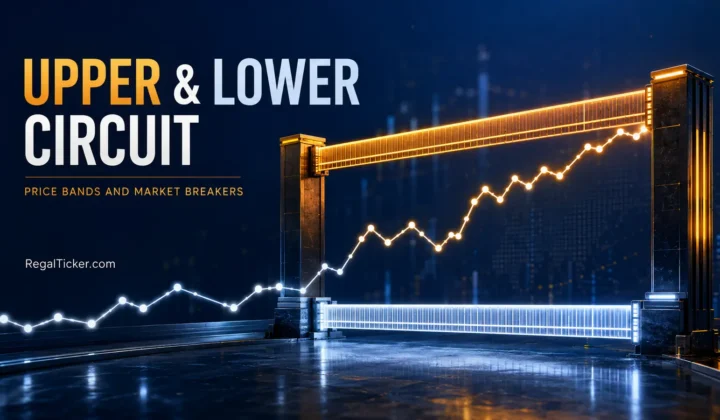 Upper circuit and lower circuit in stock market shown as upper and lower price boundaries