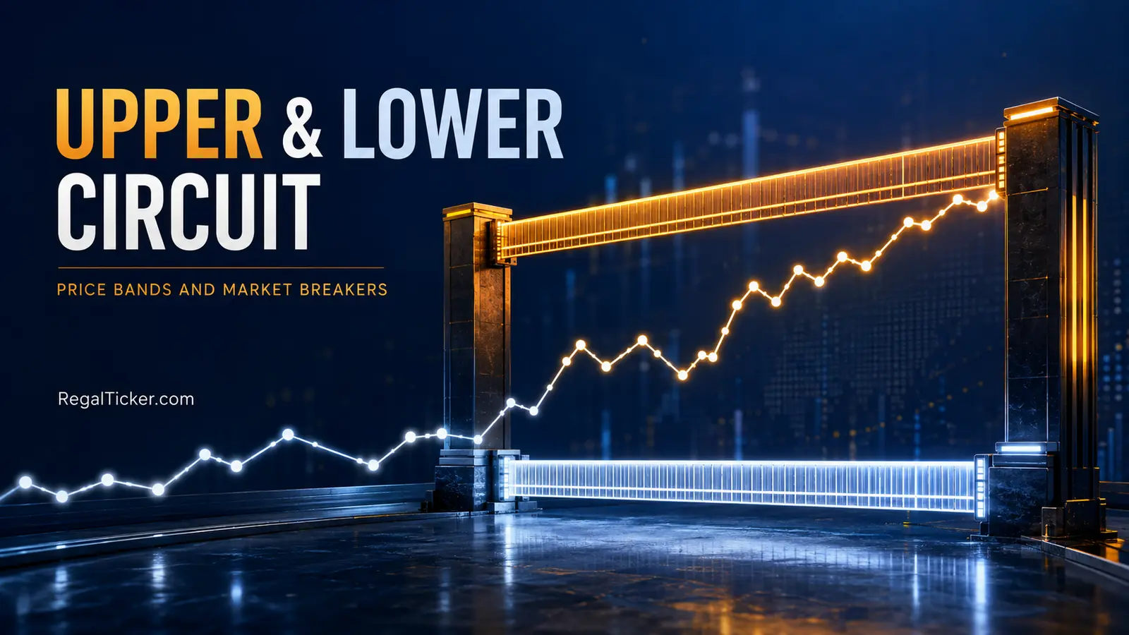 Upper circuit and lower circuit in stock market shown as upper and lower price boundaries