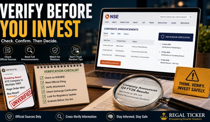 Indian investor verifying stock market news, company announcements and social-media claims through official exchange filings