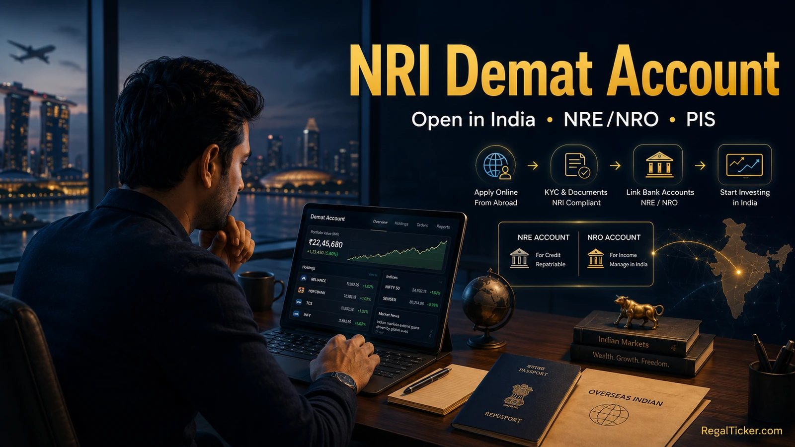 NRI investor setting up an Indian Demat and trading account with NRE or NRO banking from abroad