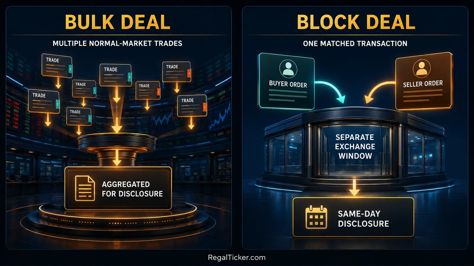Bulk deal transaction flow compared with block deal transaction flow