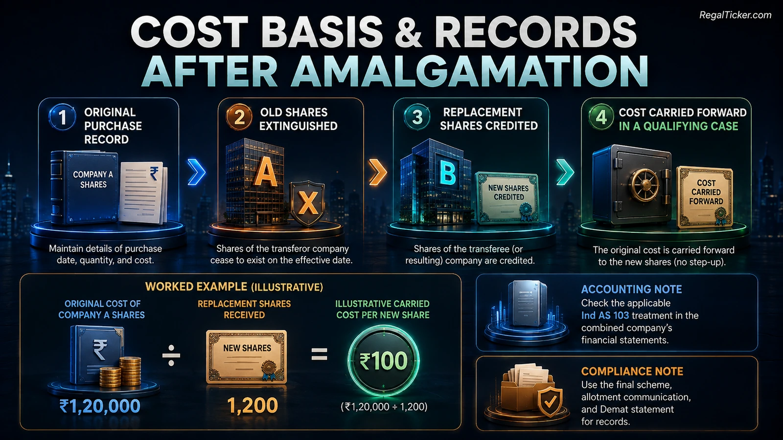 Investor records after amalgamation showing old share cost carried to replacement shares in a qualifying share-for-share amalgamation and the need to preserve original purchase records