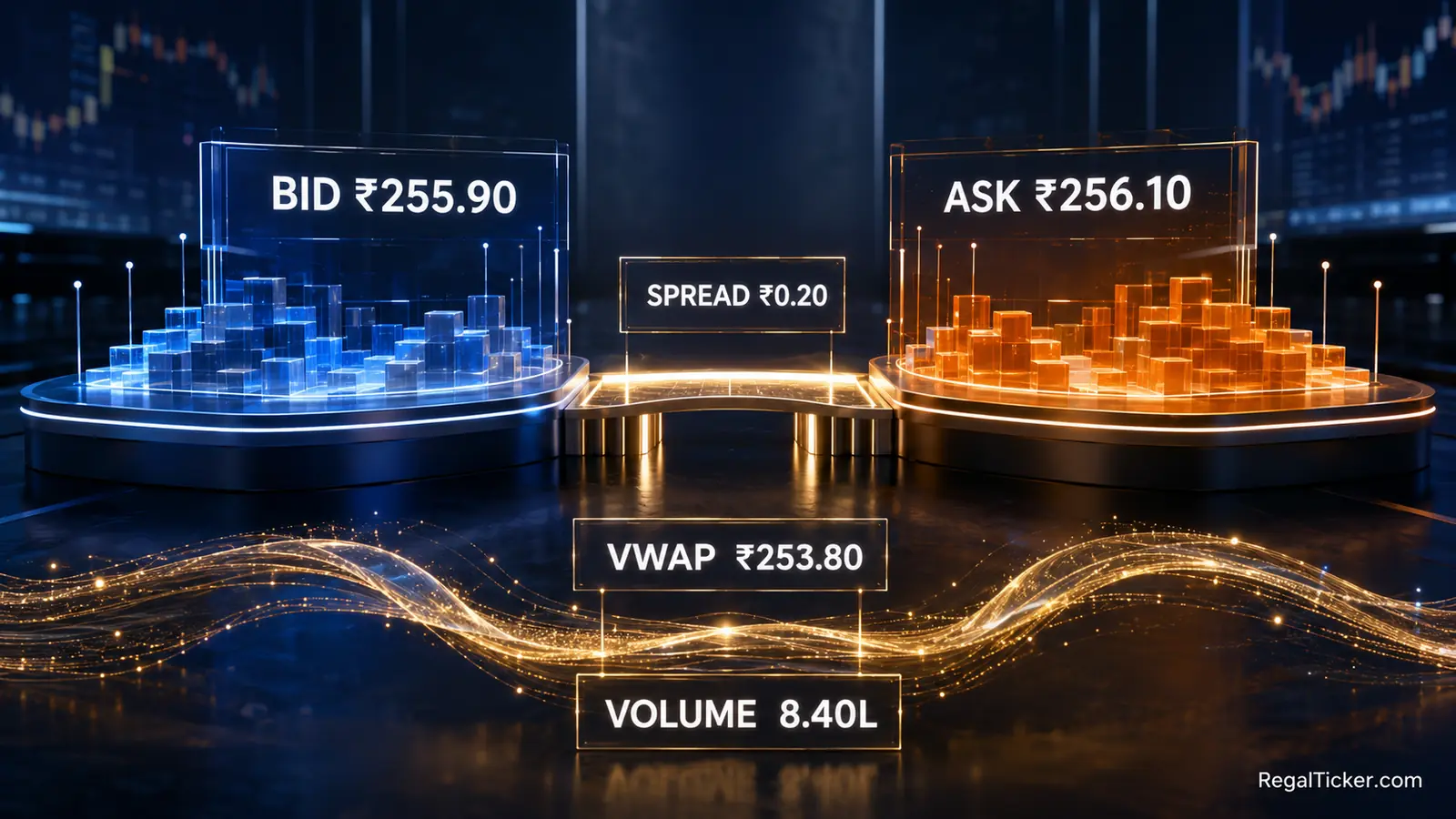 Bid ask spread market depth VWAP traded volume and traded value in stock quote