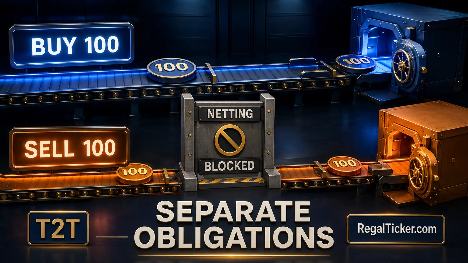 Trade to trade stock settlement with separate delivery obligations and no netting