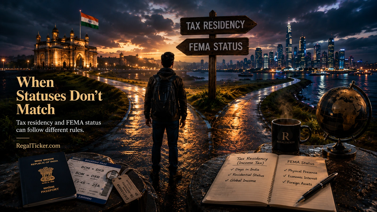 Matrix showing how FEMA resident and Income Tax NR RNOR or ROR status can differ for the same person