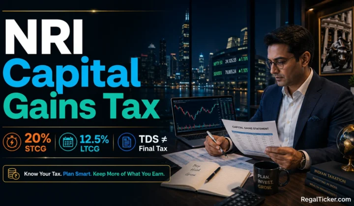 NRI investor reviewing Indian share capital gains tax with 20 percent STCG 12.5 percent LTCG and TDS versus final tax