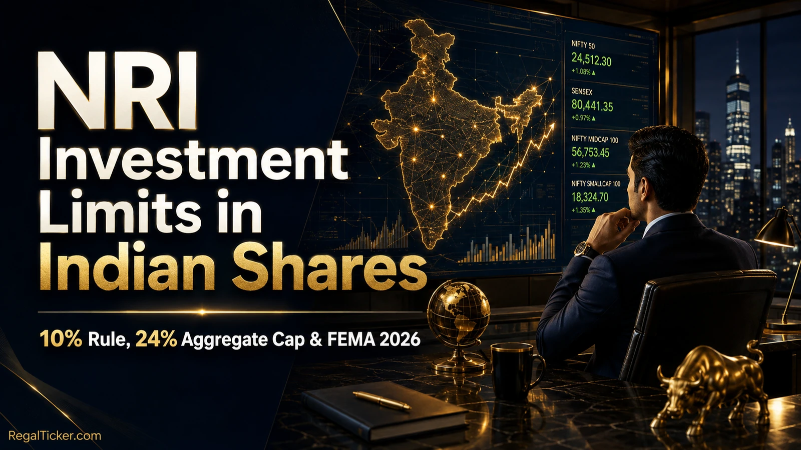 NRI investor reviewing the below 10 percent individual limit and 24 percent aggregate PROI investment cap for Indian listed shares under FEMA 2026