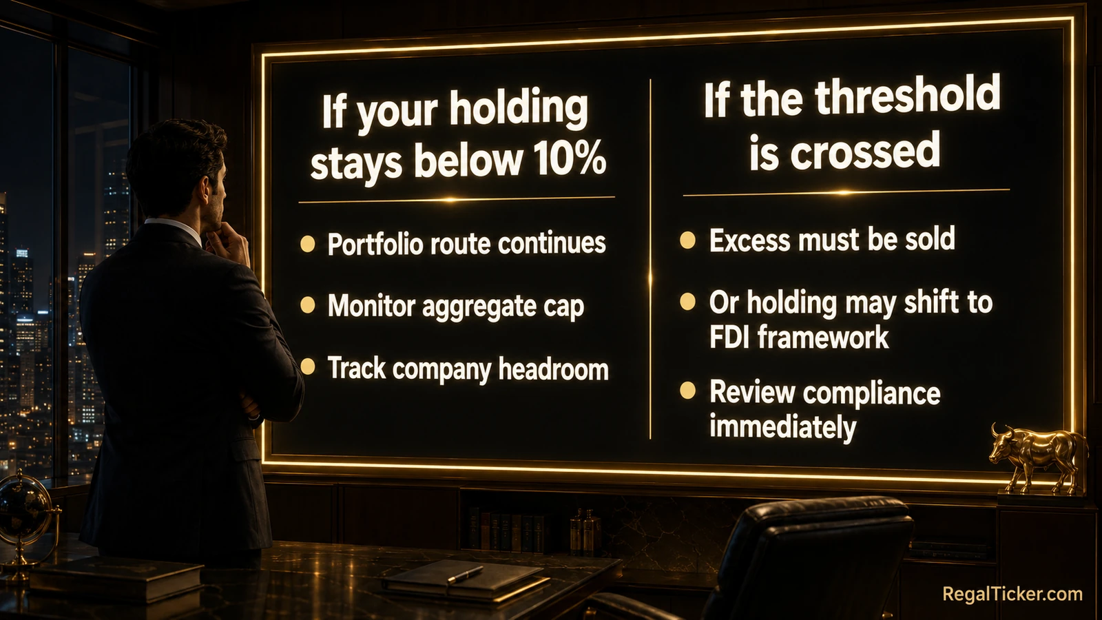 Five trading day divestment process after an individual PROI breaches the 10 percent portfolio investment threshold