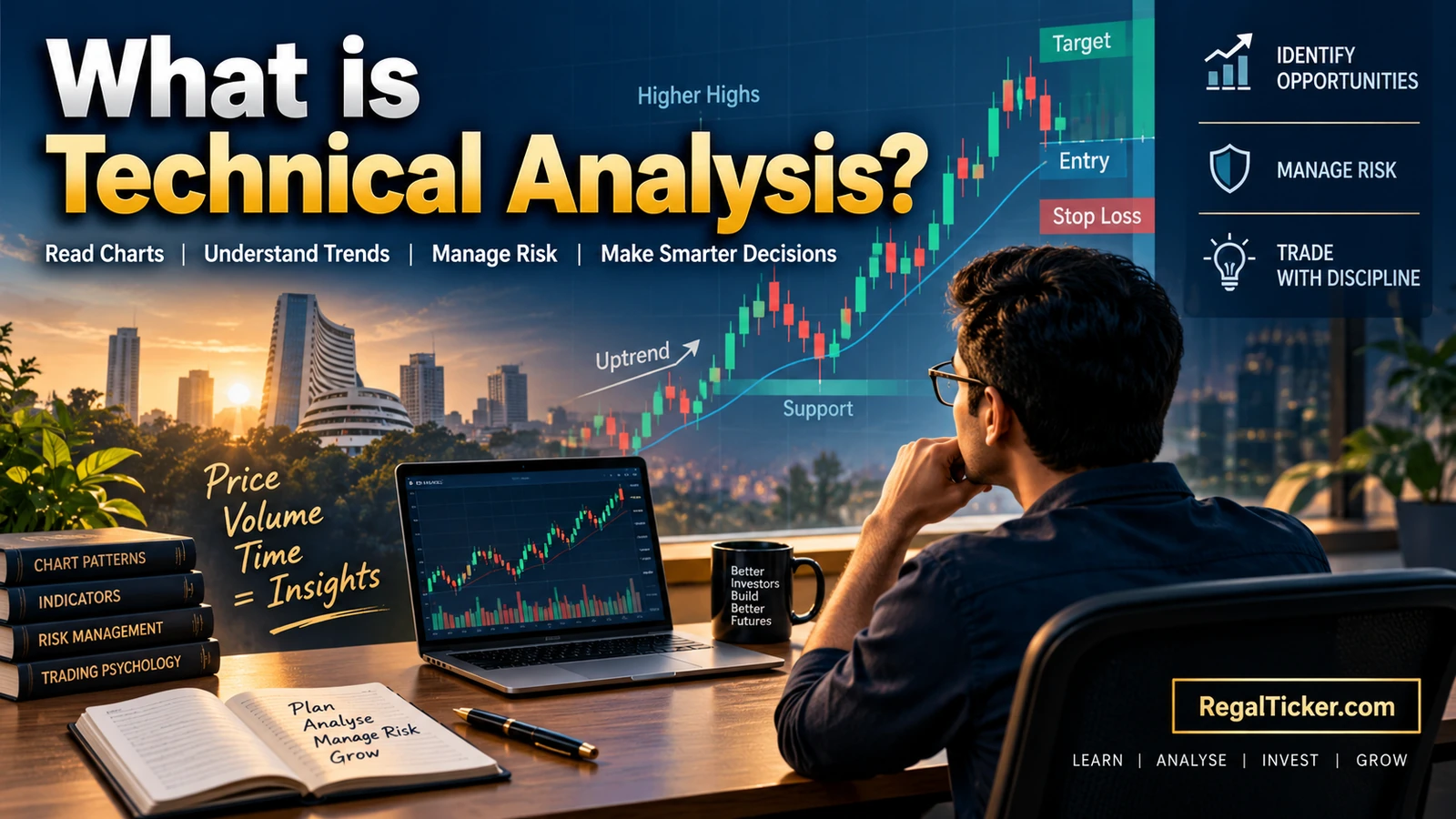 What is technical analysis showing stock charts trend support entry target stop loss and disciplined risk management for beginners