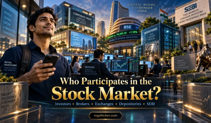 Who participates in the stock market showing companies investors traders brokers exchanges depositories and SEBI in India