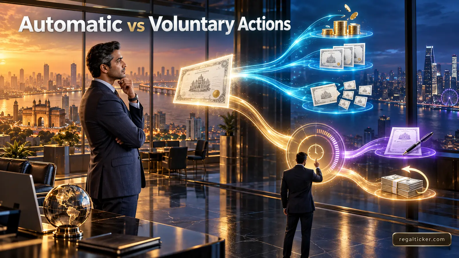 NRI sorting automatic Indian corporate actions from voluntary actions requiring a shareholder decision before a deadline