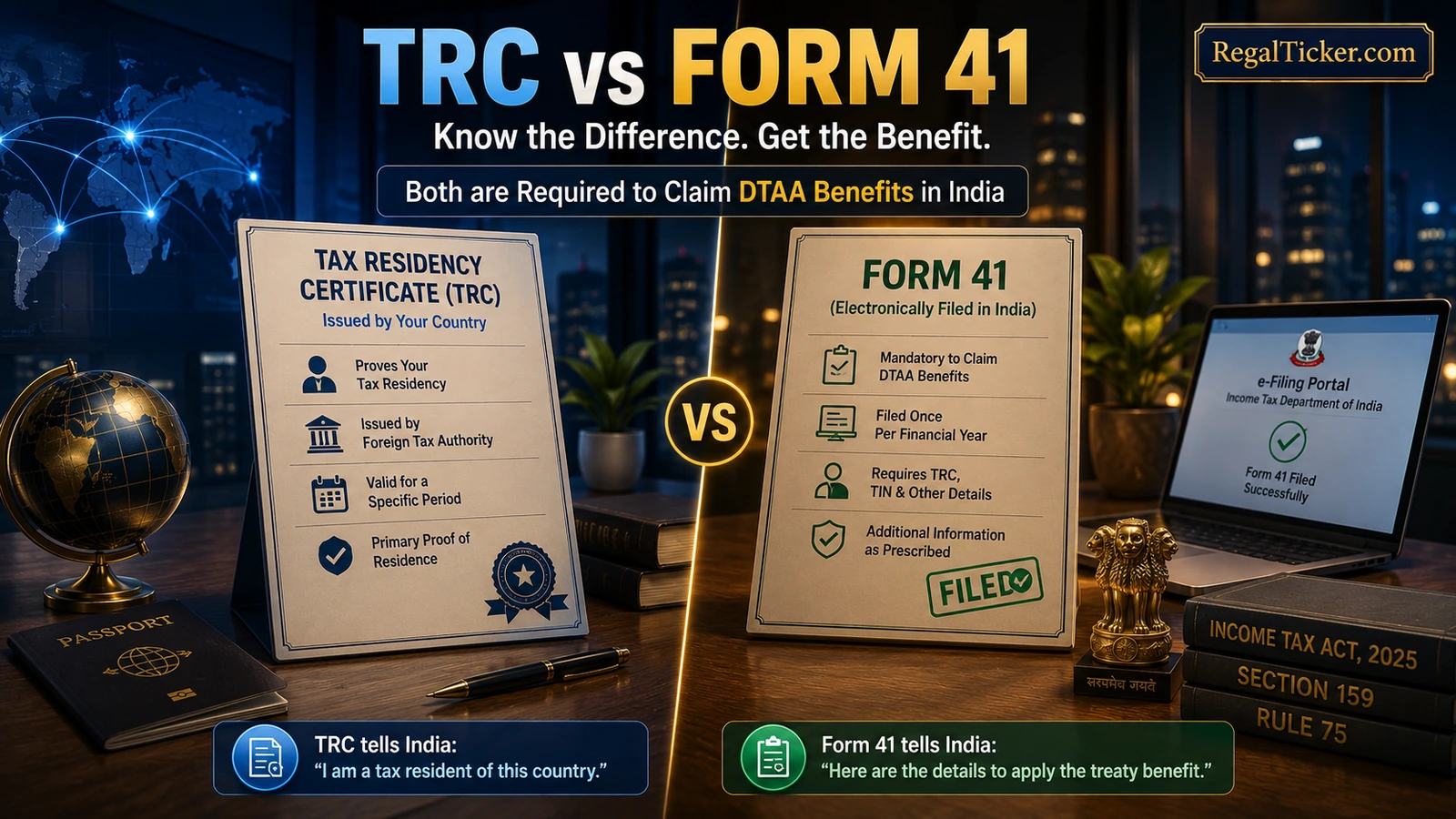 NRI Tax Residency Certificate compared with Form 41 for claiming India DTAA benefits
