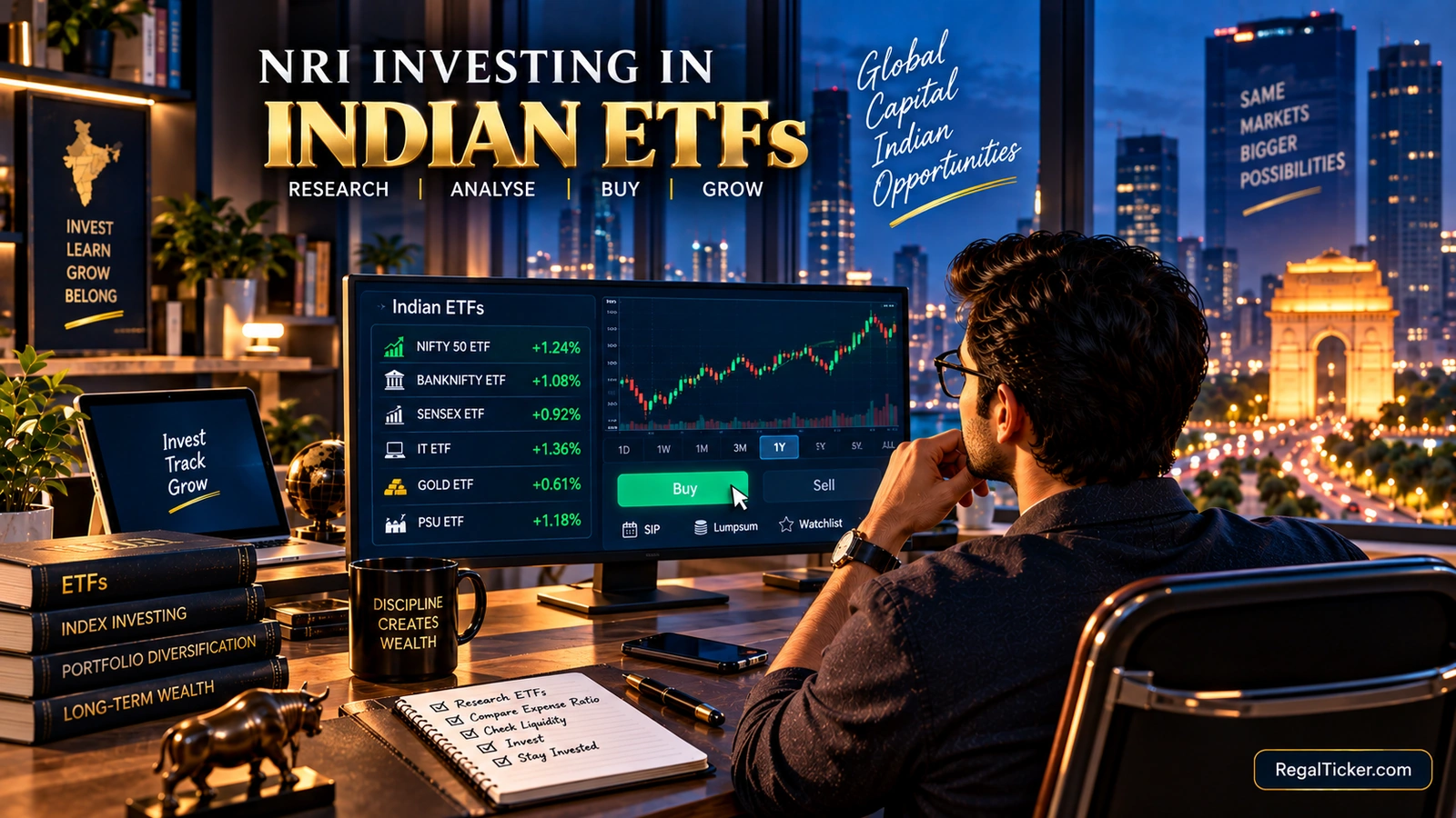 NRI buying an Indian ETF on stock exchange using limit order while checking price NAV and trading volume