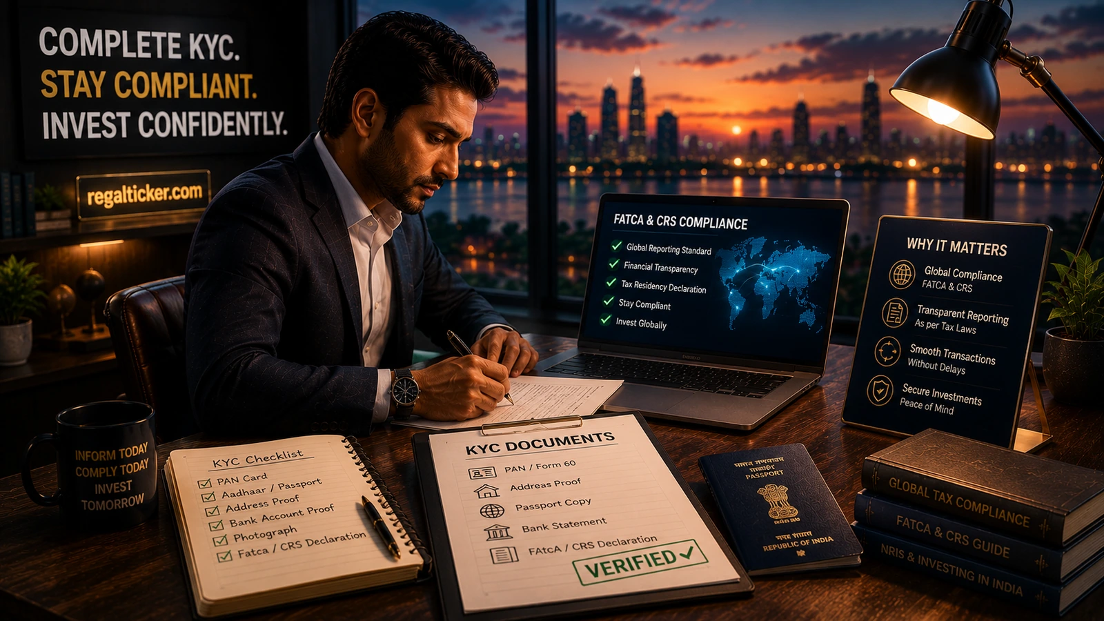 NRI completing mutual fund KYC FATCA CRS and country eligibility checks before investing in India