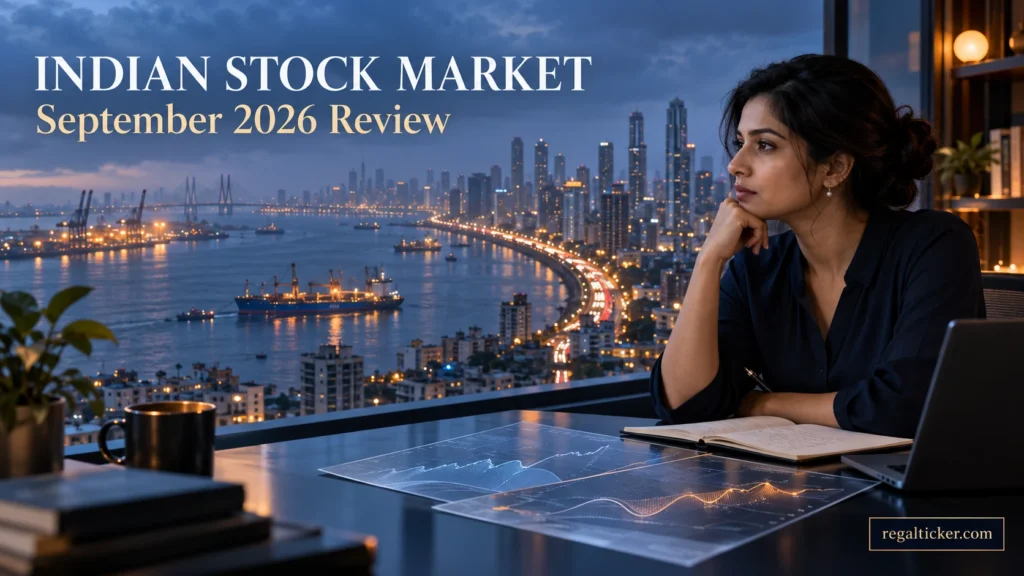 Indian researcher reviewing market information overlooking Mumbai for the September 2026 stock market review