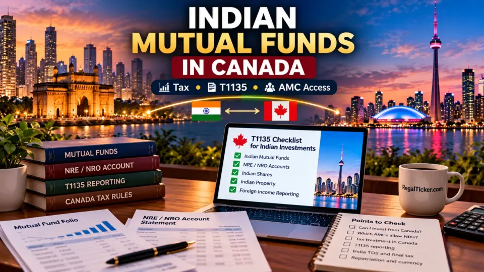 Cinematic India and Canada mutual fund investing scene showing tax, T1135, NRE NRO funding and AMC access checks