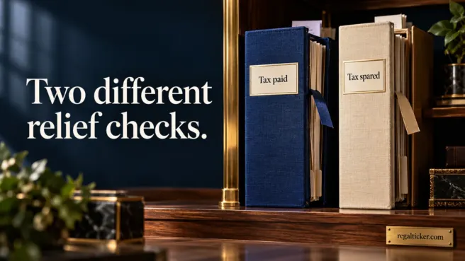 Two separate archival folders labelled Tax paid and Tax spared await review, beneath the title Two different relief checks.